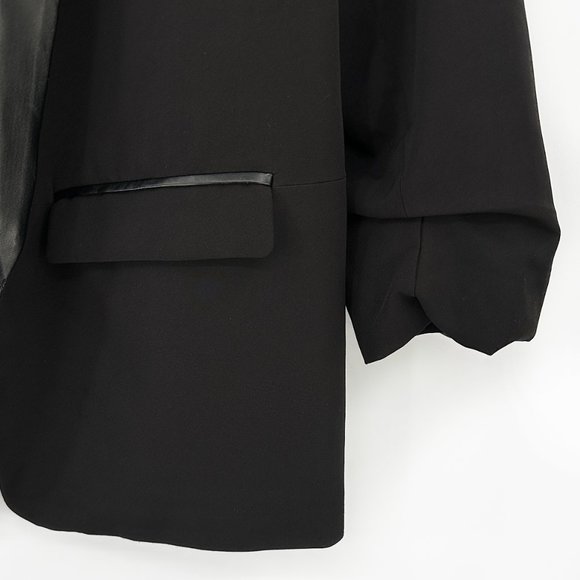 Laundry by Shelli Segal Black Ruched Sleeve Faux Leather Trimmed Blazer sz 20W - Picture 4 of 6